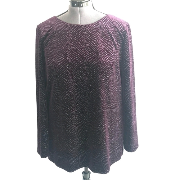 R&M Richards Purple long Sleeve Sparkle Blouse Top - Picture 1 of 8